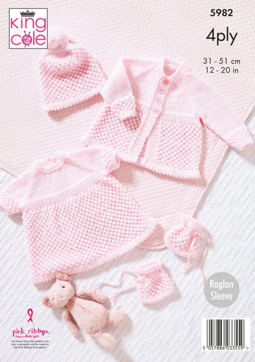Matinee Coat, Angel Top, Hat & Bootees Knitted in King Cole Cherished 4Ply - Image 3