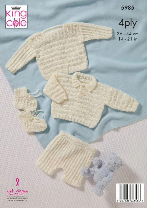 Sweaters, Pants & Bootees  Knitted in King Cole Cherished 4Ply - Image 3
