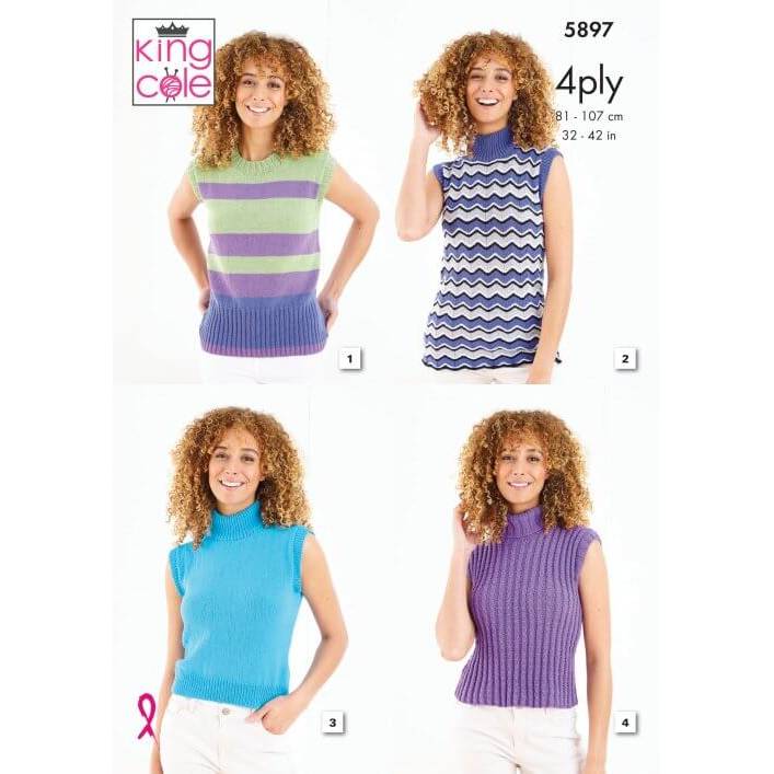 Tank Tops Knitted in King Cole Cotton Socks 4ply